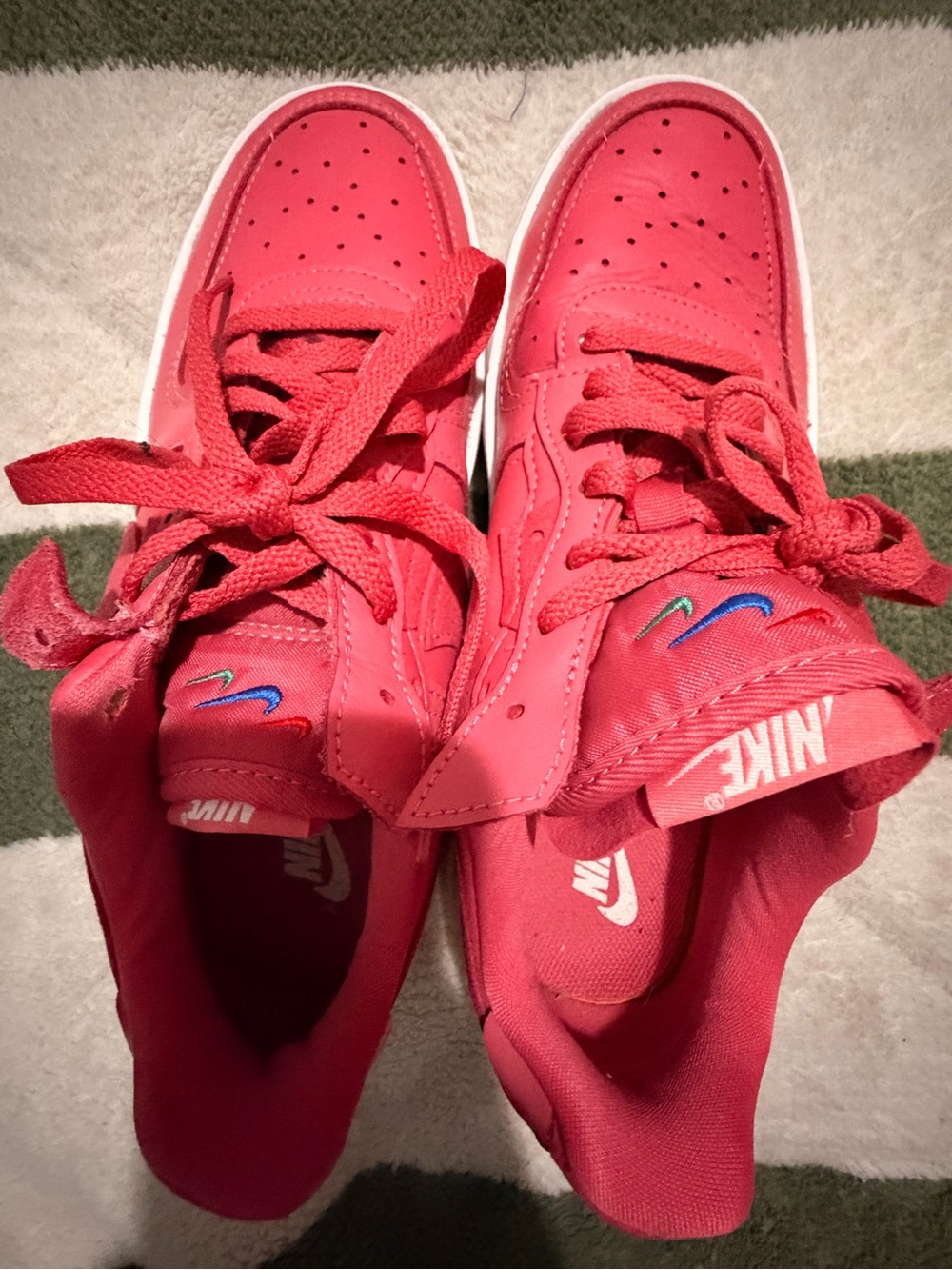 Nike Women Bright Red Lace-Up Sneakers with Mini Swoosh Detail
